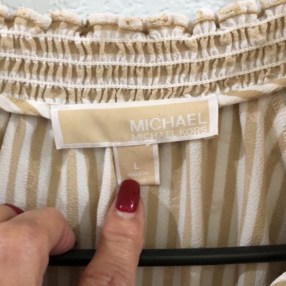 Michael kors blouse brown, gold, beige stripes, large - Picture 4 of 6